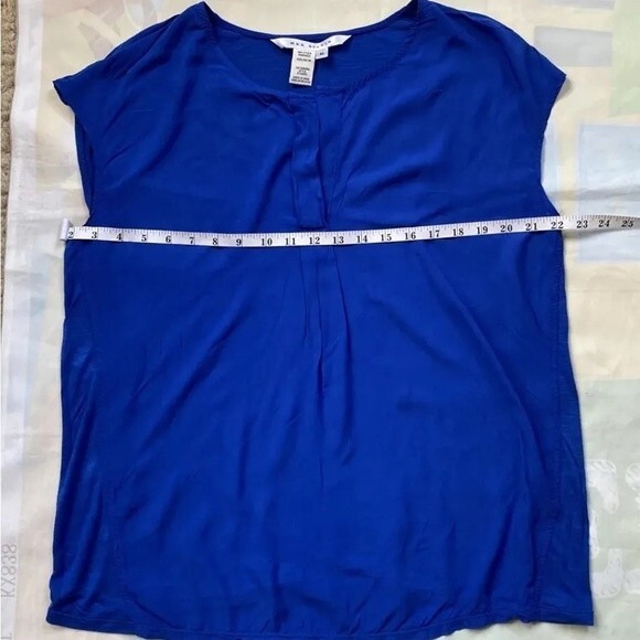 Max Studio Women's Top Sz M Blue Short Sleeve Casual Rayon Blouse - Picture 3 of 9